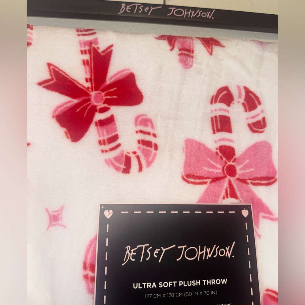 Betsey Johnson Pink Candy Cane Plush Throw